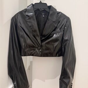 AFRM Black Patent Vegan Leather Cropped Blazer Jacket